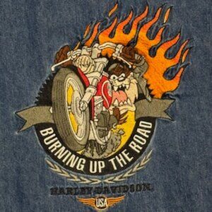 Y2K UNI-SEX HARLEY DAVIDSON LONG SLEEVE JEAN SHIRT SZ SM